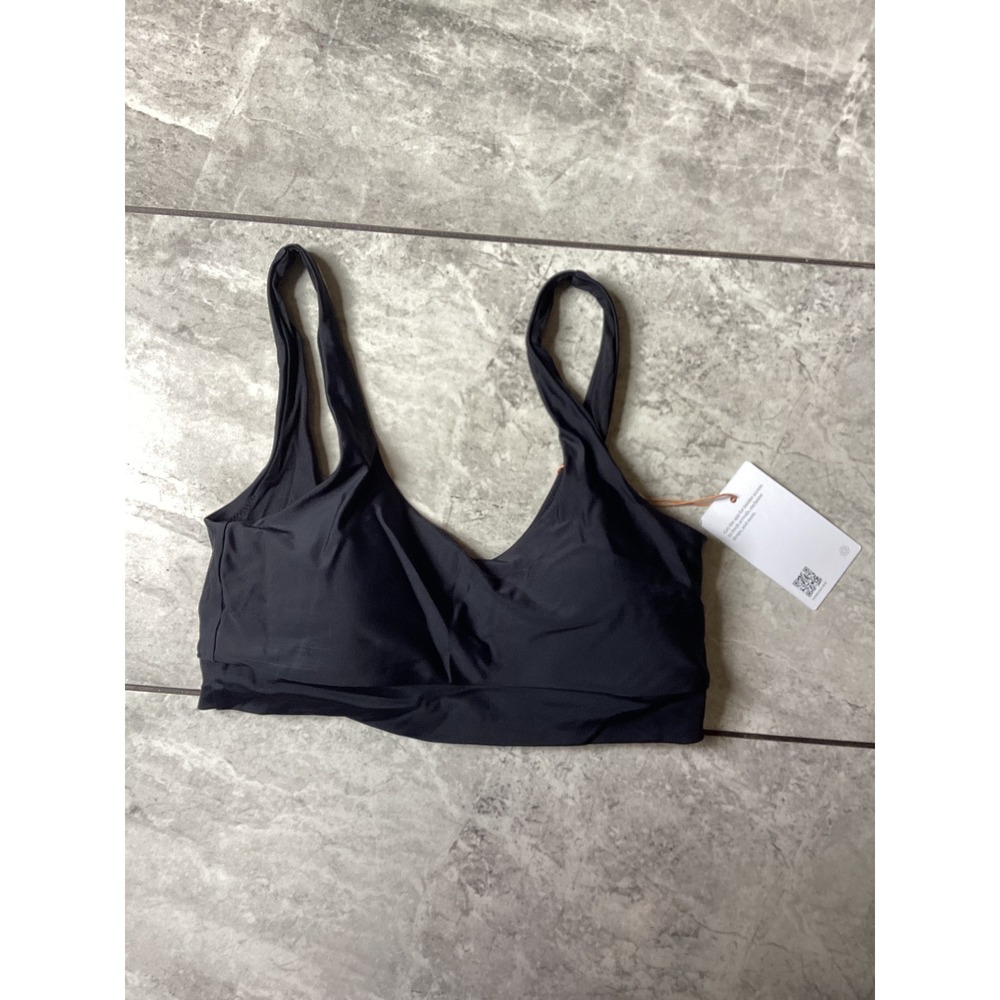 Quince Women Black Recycled Polyamide V-Neck Bikini Swim Top Small NWT ATG001
